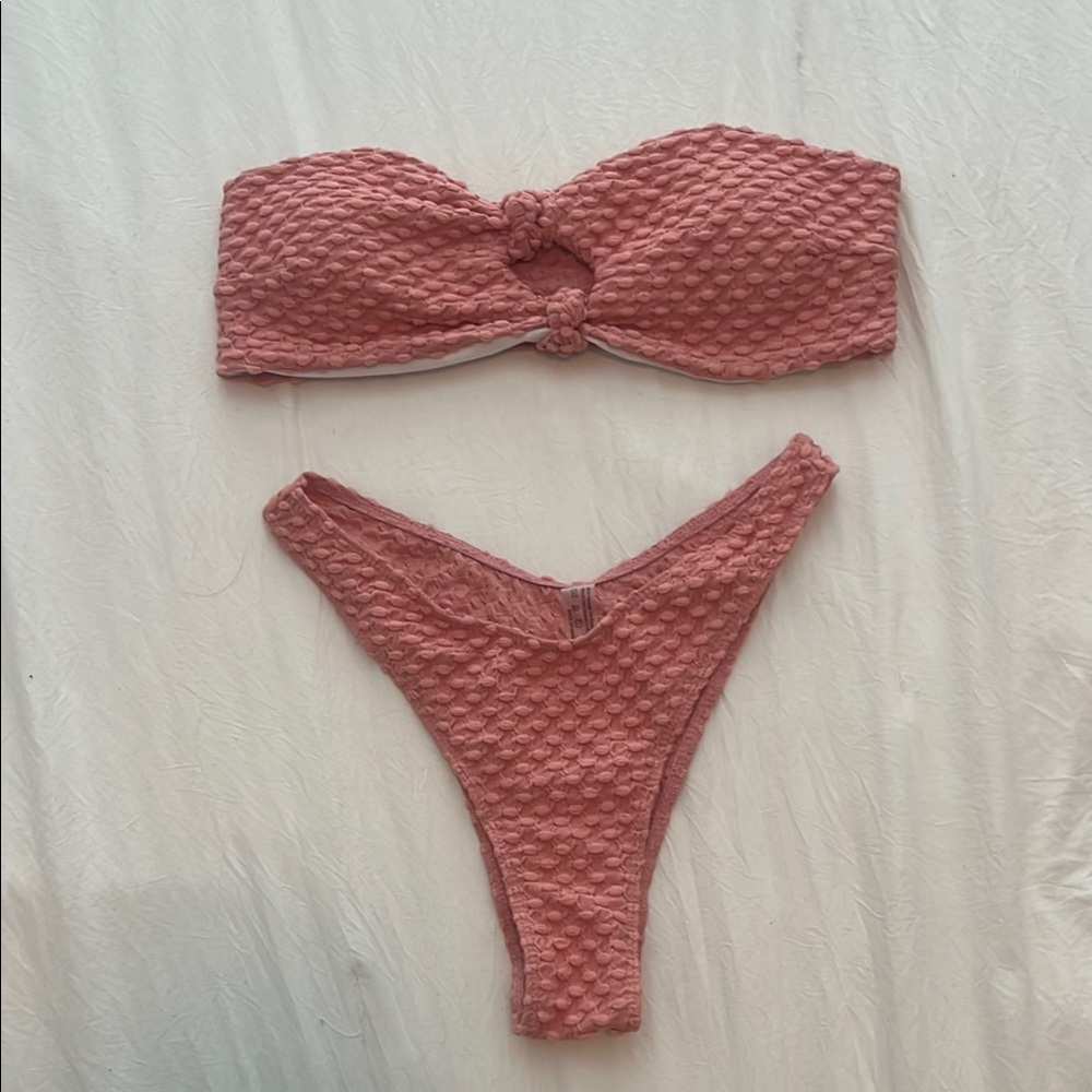 Textured Pink Bikini Set